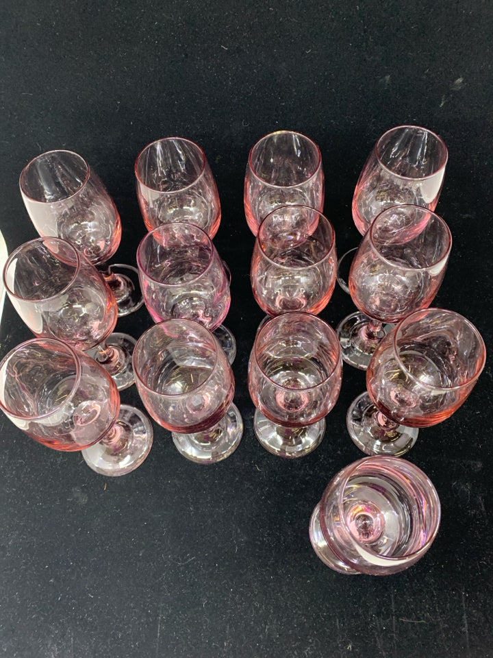 14 PINK WINE GLASSES.