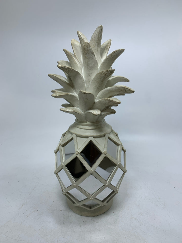 WHITE RUSTIC MIRRORED PINEAPPLE DECOR.