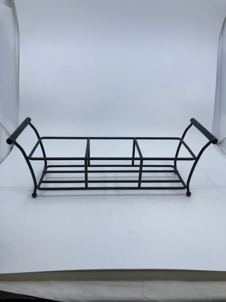 METAL STAND W/ 2 WHITE CERAMIC BOWLS/ PLANTERS.