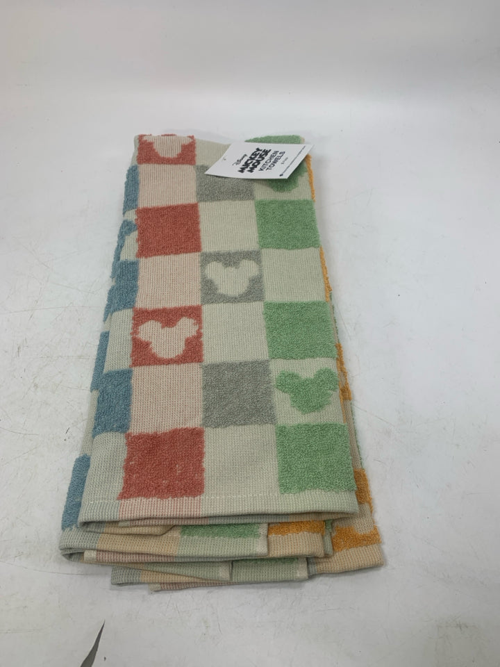 NIP 2 MICKEY MOUSE CHECKERED MOUSE EARS KITCHEN TOWELS.
