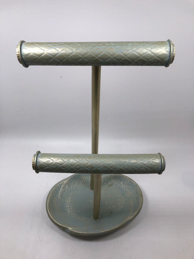 TWO TIER DISTRESSED NECKLACE HOLDER W/DISH BASE.