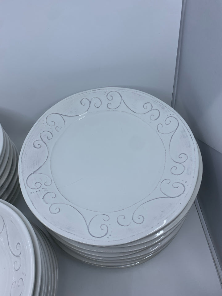 24 PC SET SVC FOR 8 WHITE W/ SCROLL RIM DETAIL MADE IN ITALY.