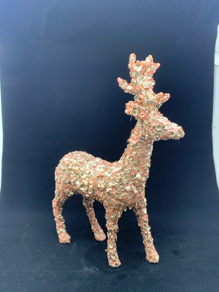 STANDING PINK+SILVER SEQUINS REINDEER.