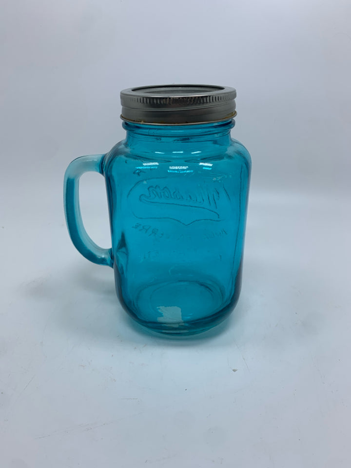 BLUE MASON JAR MUG W/LID.