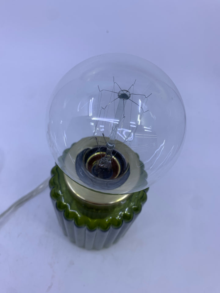 GREEN RIBBED LAMP W MOOD LIGHTING.