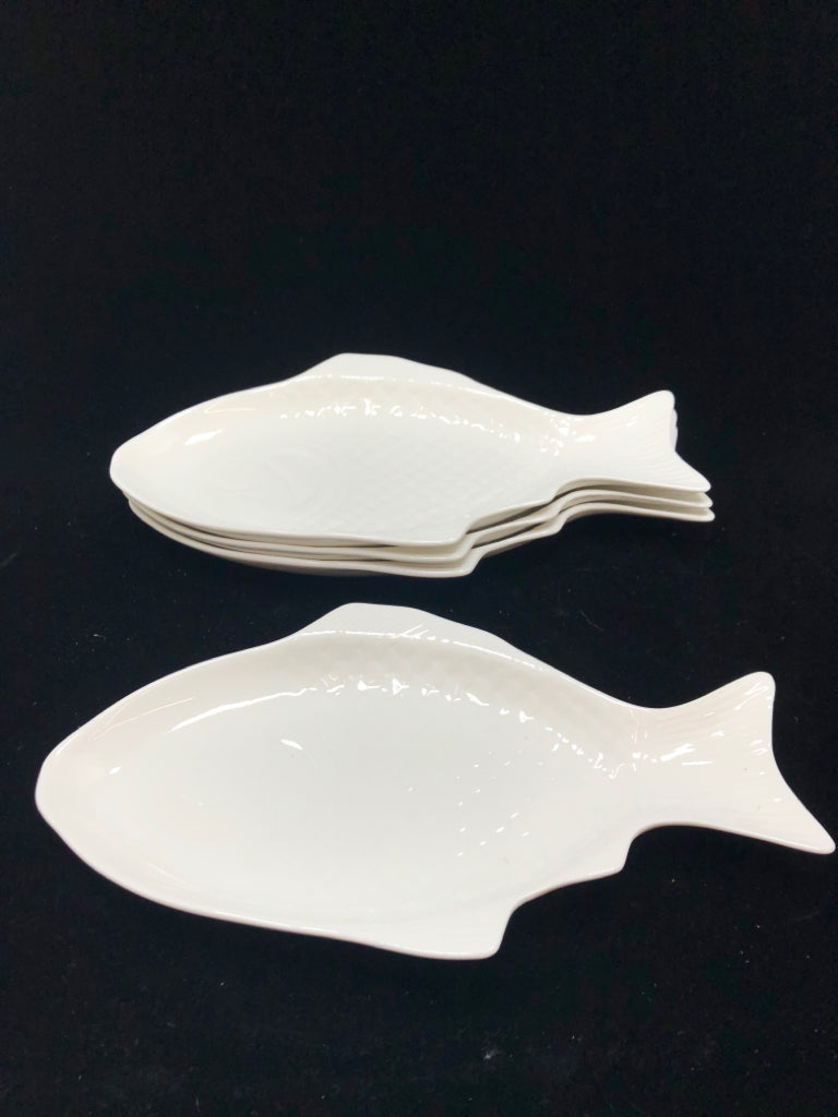 4 WHITE CERAMIC FISH SERVING DISH.