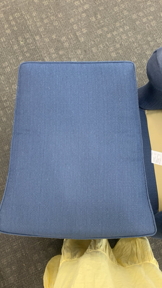 NAVY BLUE ACCENT CHAIR W/ OTTOMAN WHEELS.