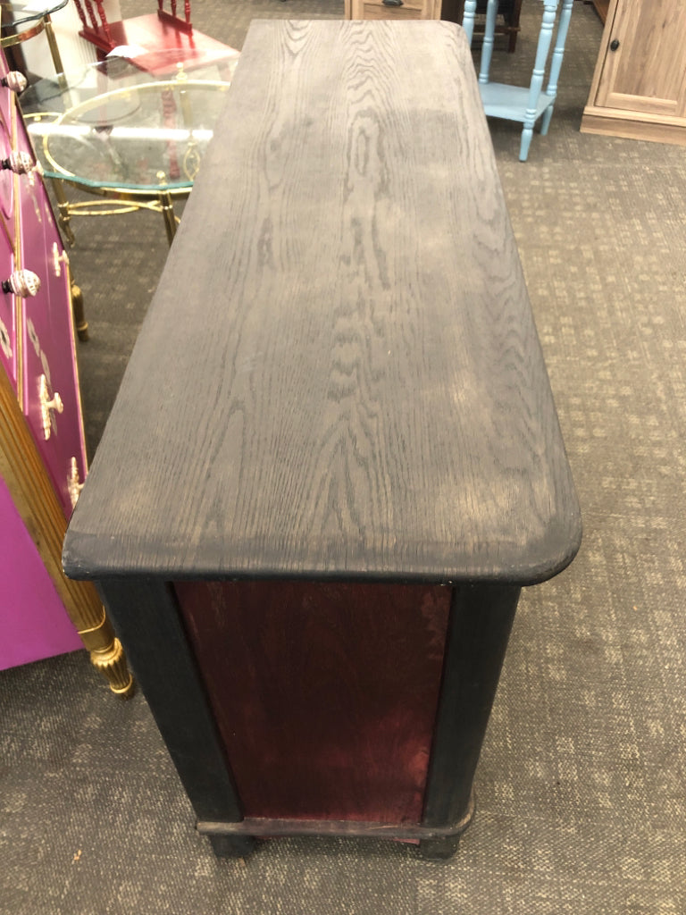RUSTIC BUFFET TABLE 2 DRAWERS 3 LOWER CABINETS MATTE BLACK W/ DARK RED DETAILS B