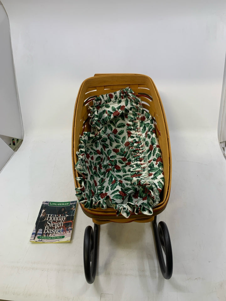 LONGABERGER 1997 HOLIDAY SLEIGH BASKET W/ LINER.