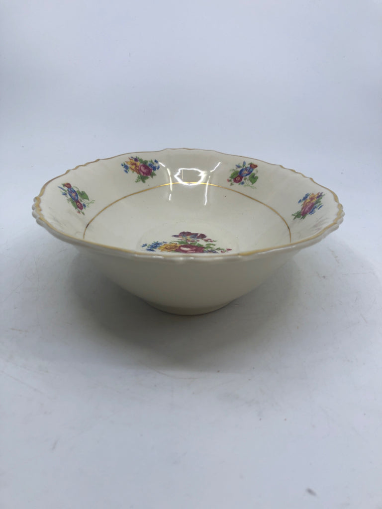 VTG OVAL SERVING BOWL W/ COLORFUL BOUQUET.