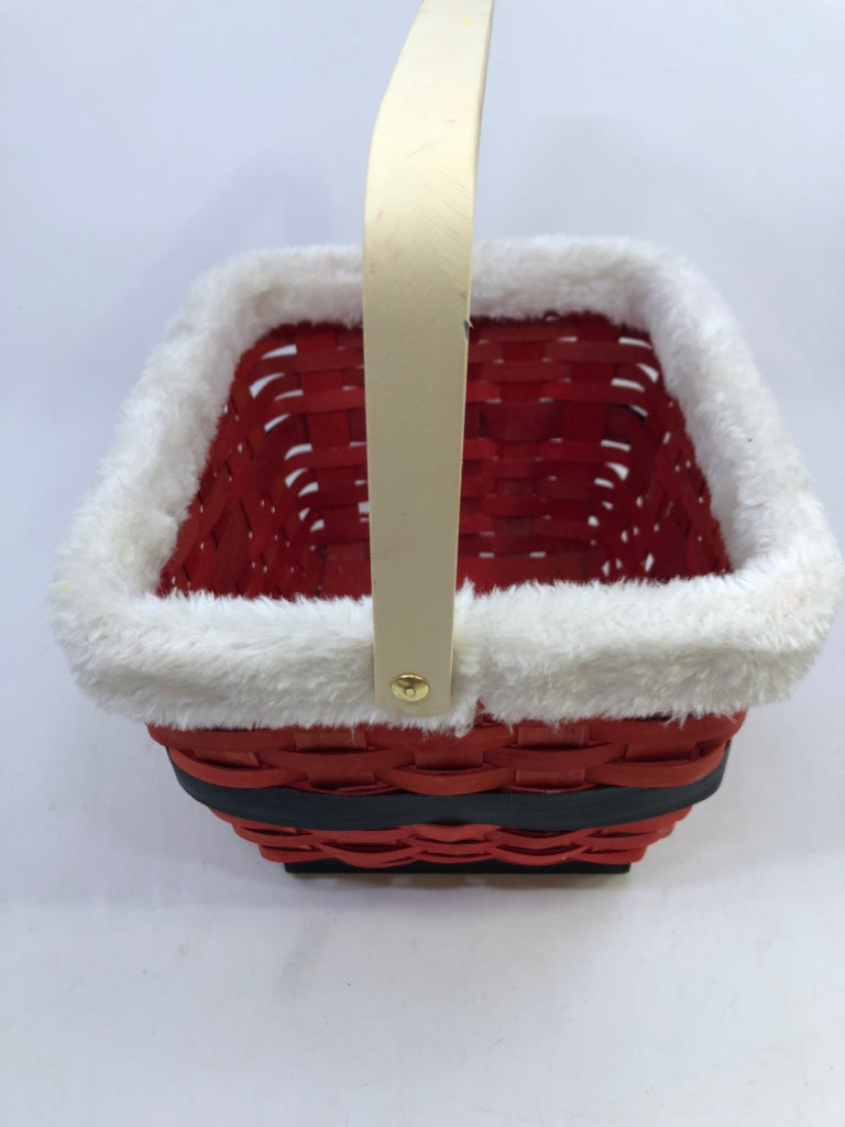 WOVEN RED/WHITE/BLACK SANTA'S PANTS BASKET W/ FEET.