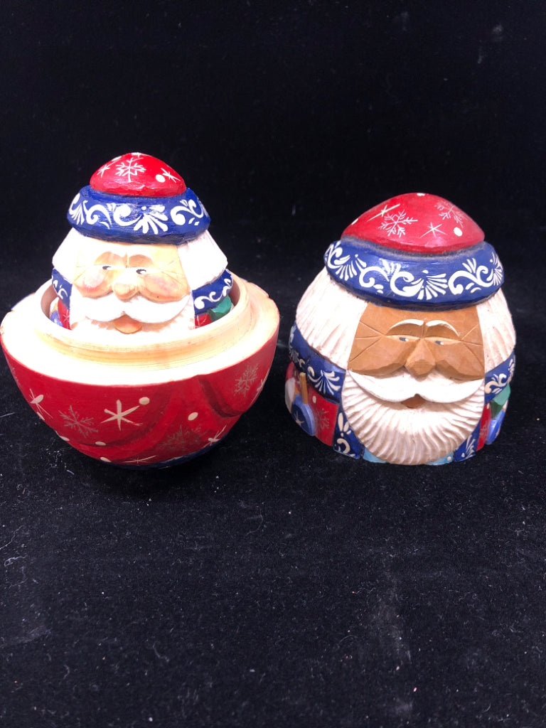 3PC HAND-CARVED SANTA NESTING DOLLS.