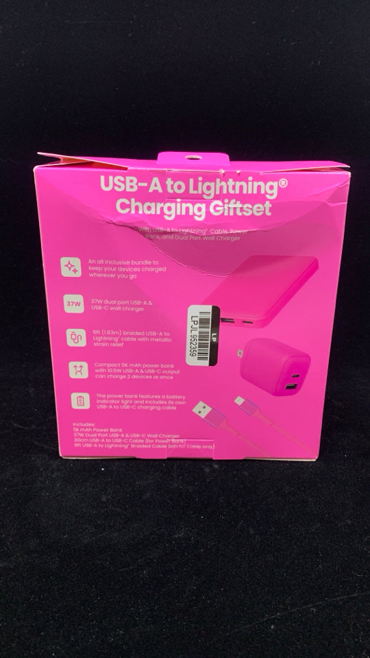 NIB PINK USB-A CHARGING GIFT SET.