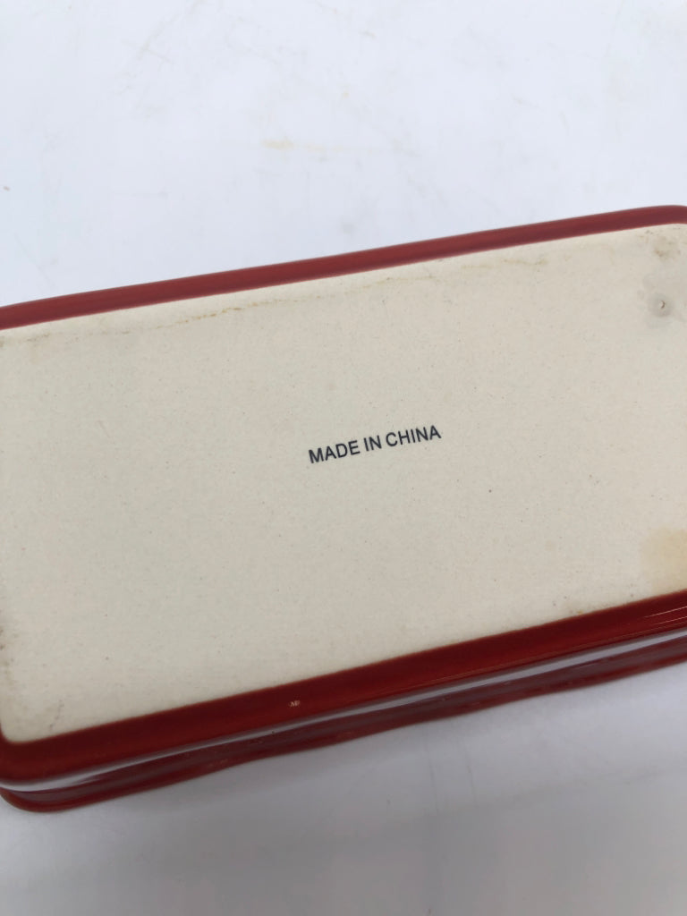 2 RED CERAMIC RUFFLED EDGE MINI LOAF PANS.