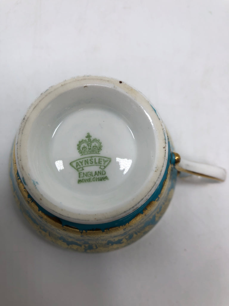 VTG GOLD FILIGREE TURQUOISE TEACUP AND SAUCER.