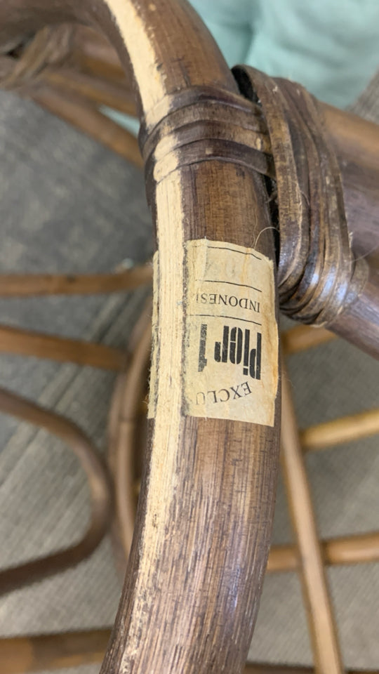 BOHO-STYLE WOODEN STOOL W/BLUE CUSHION.