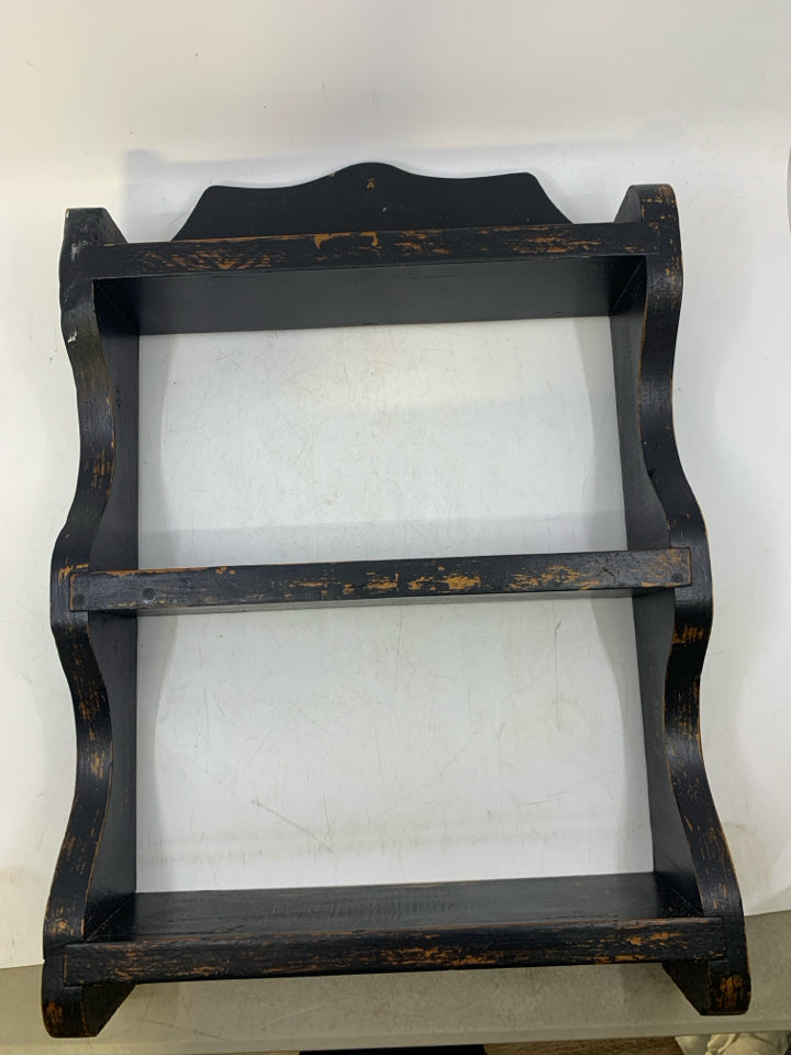BLACK WOOD RUSTIC SHALLOW 3 SHELF.