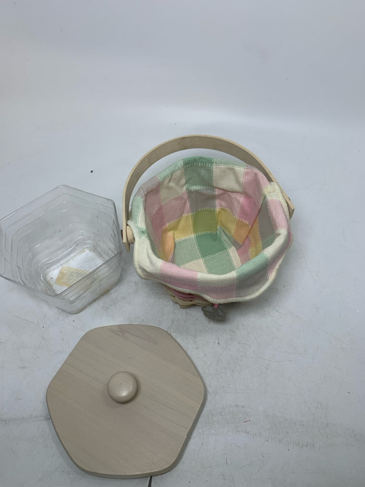 WHITE WASHED HORIZON OF HOPE BREAST CANCER HEXAGON BASKET W/ LINER INSERT TIE ON