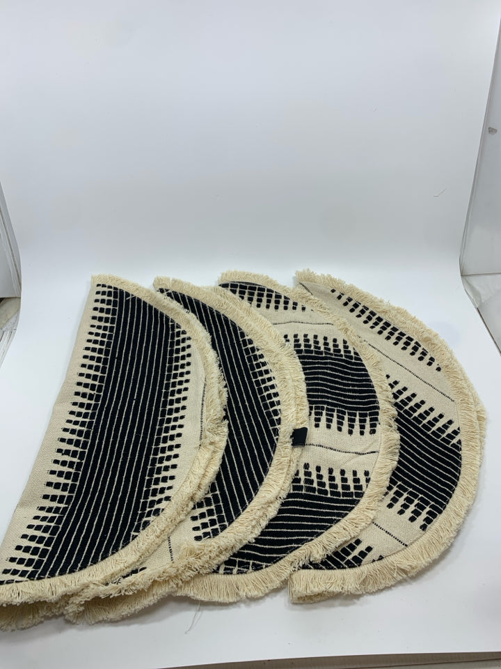 4 BLACK STITCHED BOHO FRINGE PLACEMATS.