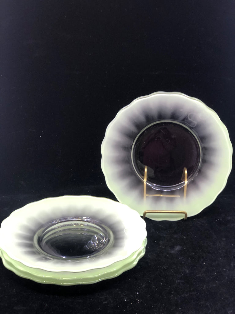 4 VTG GREEN OMBRE DESSERT PLATES.