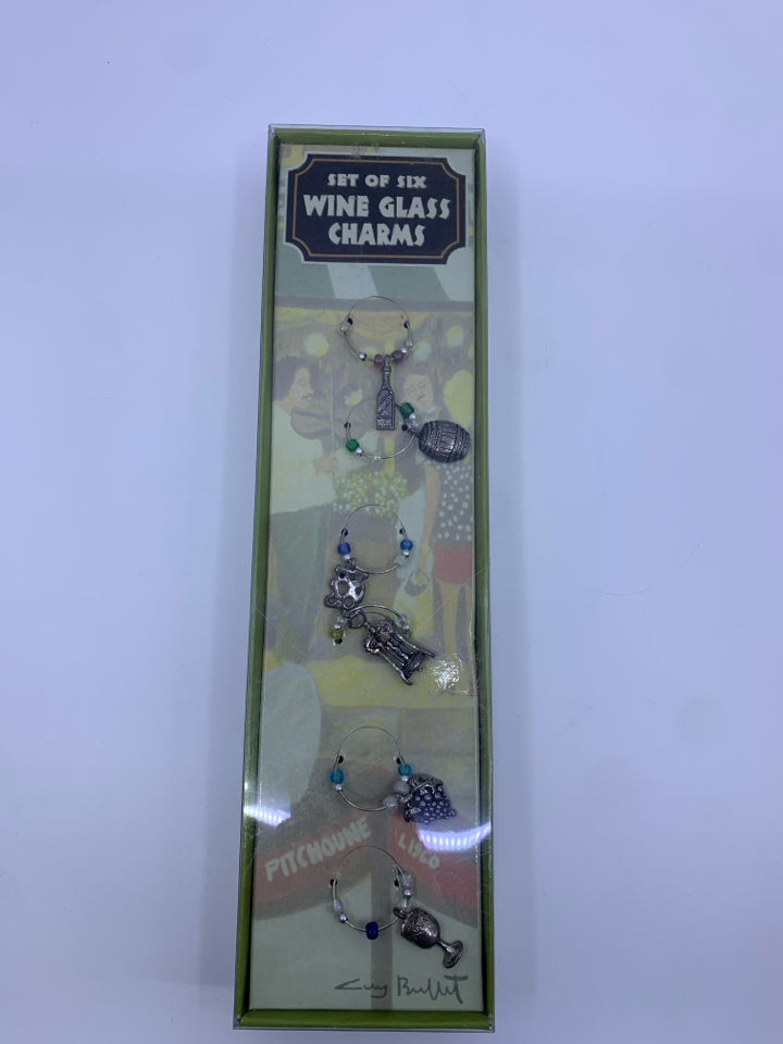 NIP SET OF 6 WINE GLASS CHARMS.