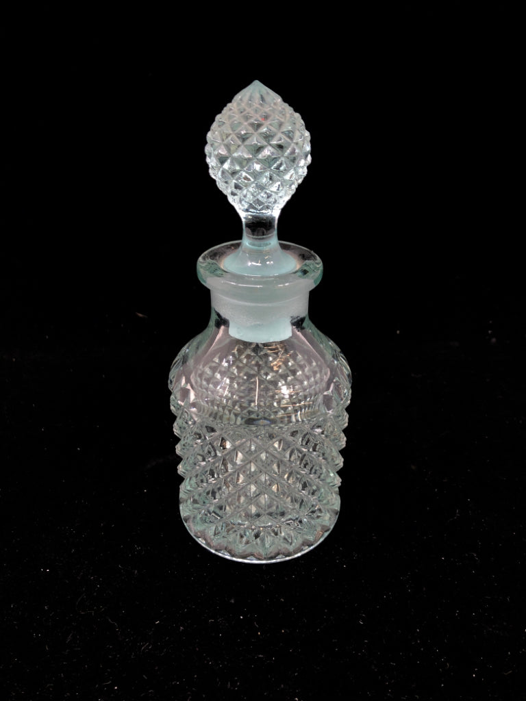 AQUA BLUE ENGLISH HOBNAIL STYLE GLASS EMPTY BOTTLE W/STOPPER.