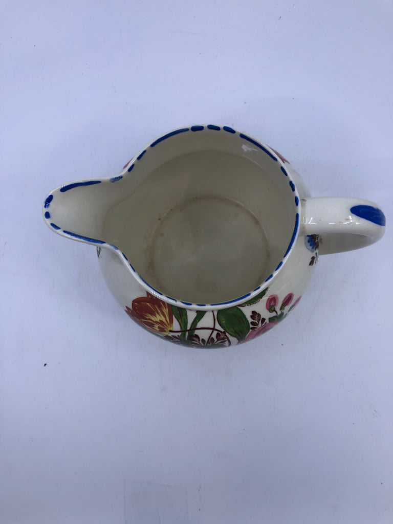 VTG ENGLAND PINK FLOWERS PAINTED PITCHER.