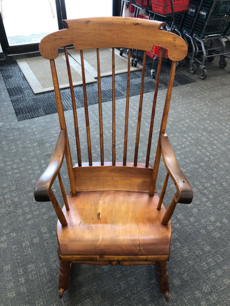 HAND-CRAFTED WOODEN ROCKING CHAIR.