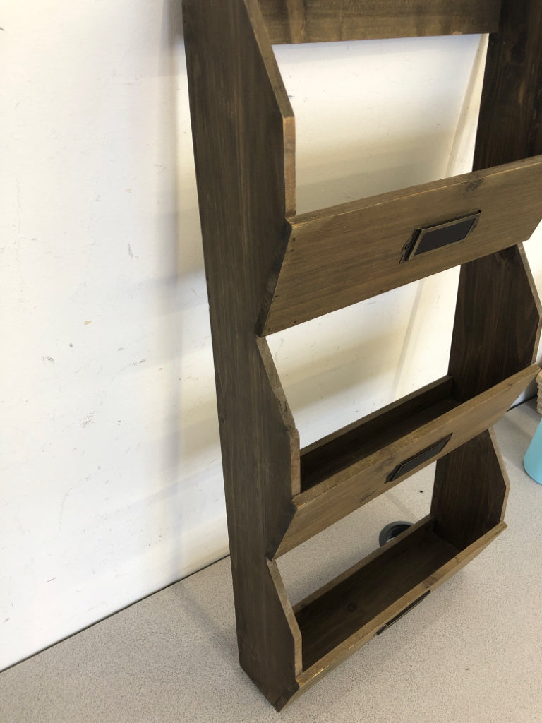 DARK WOOD HANGING MAILBOXES.