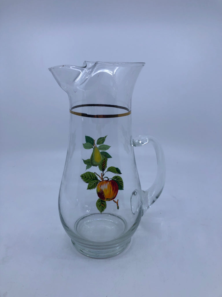 VTG PITCHER W/GOLD AND FRUIT W/HANDLE.