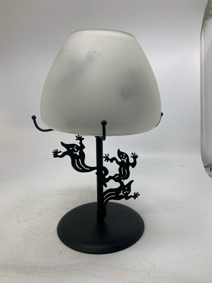 2 PC PARTYLITE BLACK METAL SHADOWDANCERS GHOST TEALIGHT LAMP.