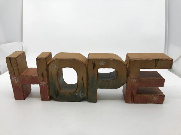 WOOD CARVED HOPE W SNOWFLAKES STANDING SIGN.