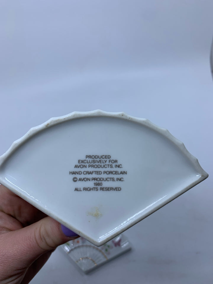 SMALL ASIAN STYLE FAN SHAPE W/ FLOWERS/BUTTERFLIES.