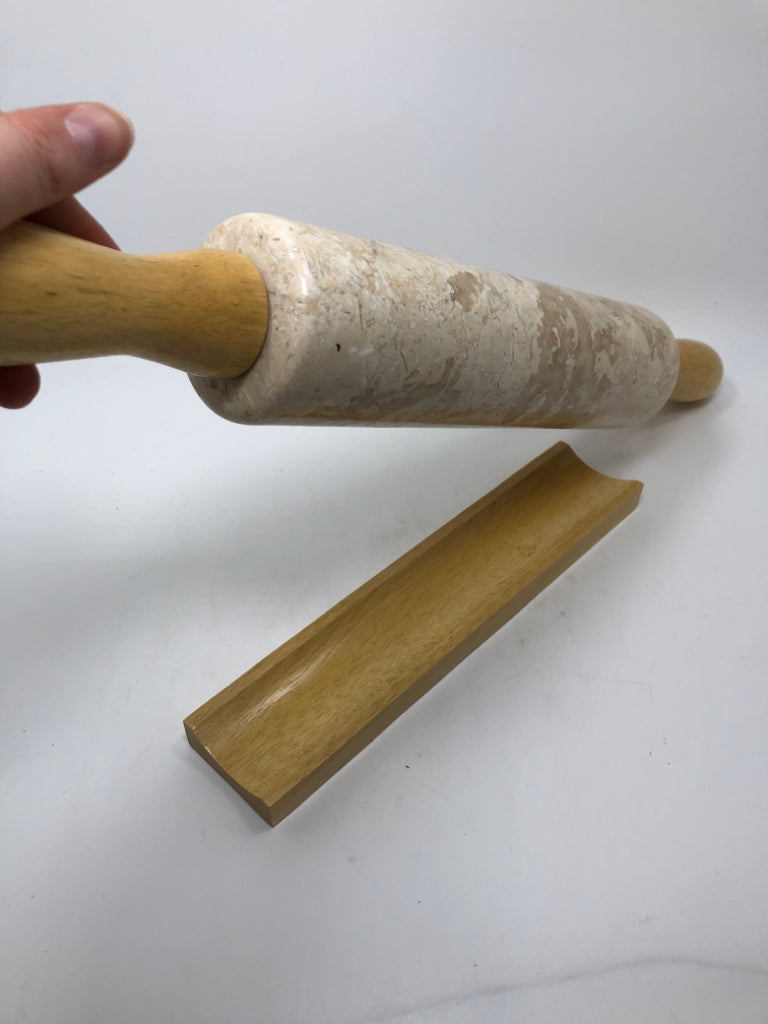 HEAVY MARBLE ROLLING PIN W/STAND.
