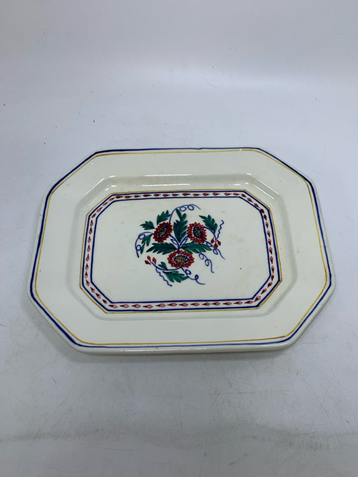 VTG 2 PC GEOMETRIC SHAPED SERVING BOWL W/ UNDER PLATE FLOWERS IN CENTER GEORGE J