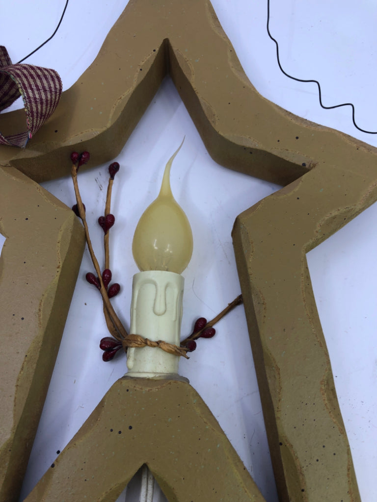 PRIMITIVE STAR LIGHTED WALL HANGING.