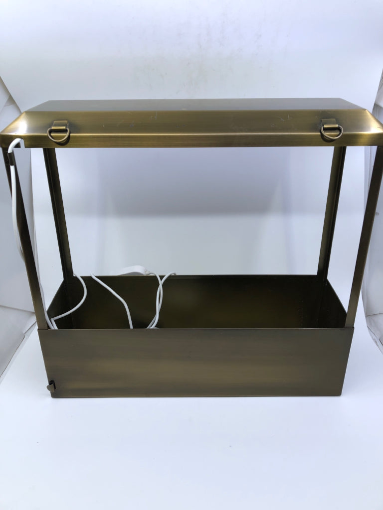 BRONZE COLORED LIGHT UP DISPLAY CASE.