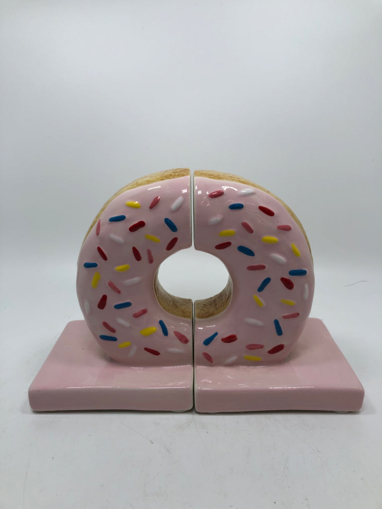 PINK DONUT CERAMIC BOOK ENDS.