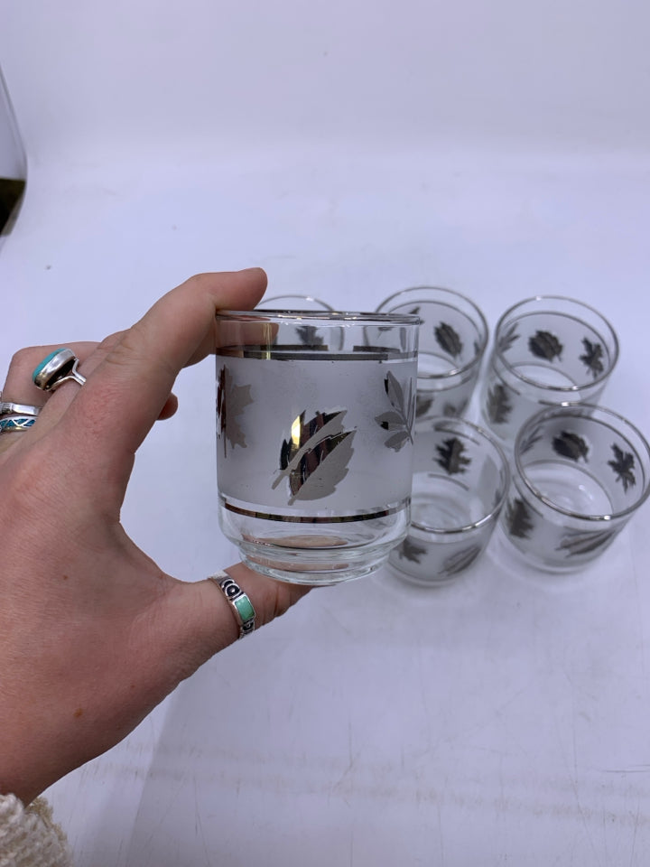 6 VTG SILVER LEAVES SHORT GLASSES.