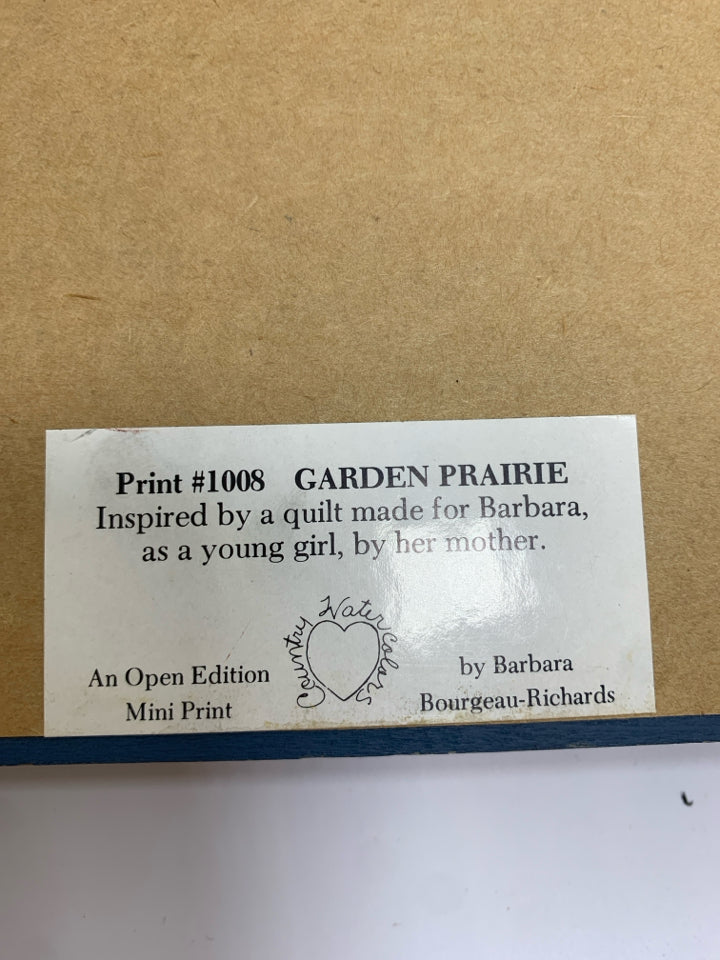GARDEN PRAIRIE BLUE FRAMED QUILT PRINT.