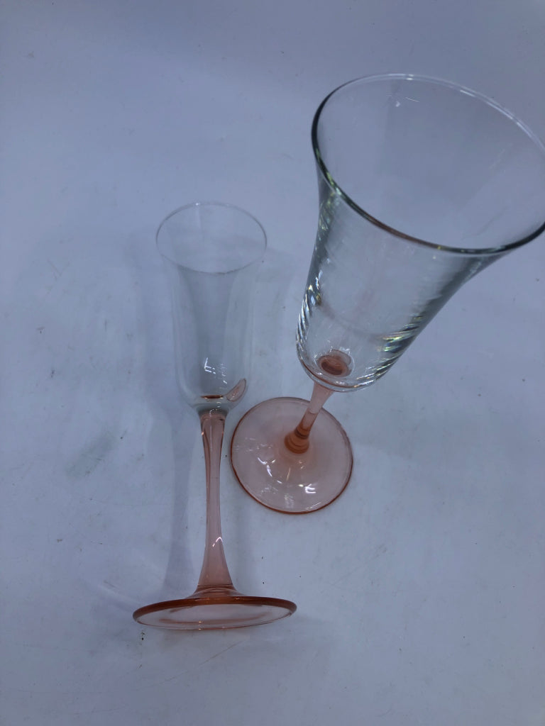 2 PINK STEM CHAMPAGNE FLUTES