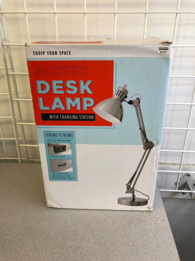 NIB ARCHITECT DESK LAMP W/CHARGING STATION.
