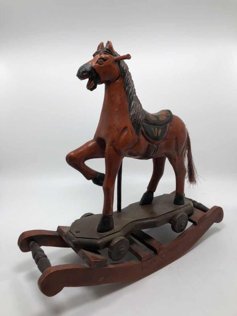VTG STYLE WOODEN ROCKING HORSE DECOR.