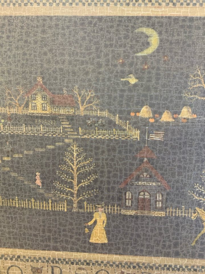 PRIM NIGHT SCENE W/ALPHABET BORDER & CRACKED FINISH.