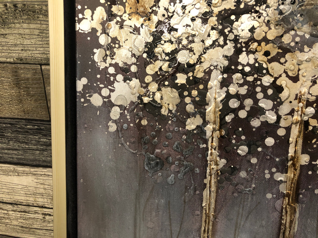 GLOSSY TEXTURED FRAMED TREE LANDSCAPE.