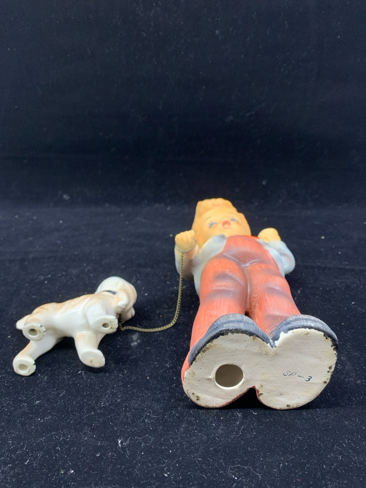 VTG LITTLE BOY WALKING DOG FIGURE.