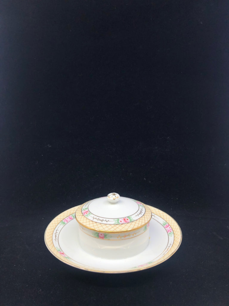 VTG YELLOW W ROSE BOWL + PLATE SERVER.