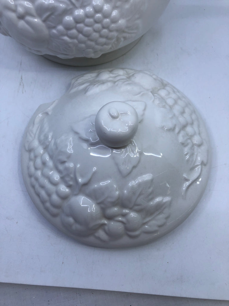 EMBOSSED FRUIT SOUP TUREEN + LADLE.