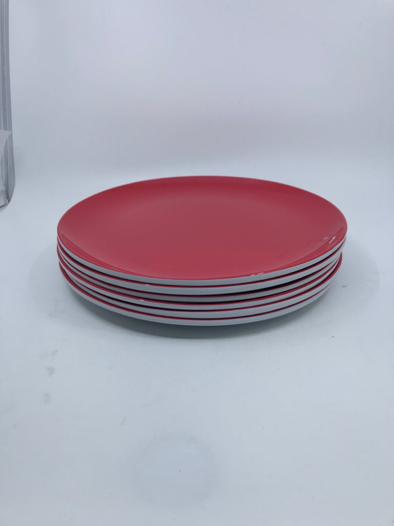 6 HOT PINK MELAMINE DINNER PLATES.