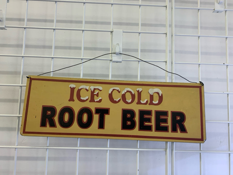 "ICE COLD ROOT BEER" METAL SIGN.